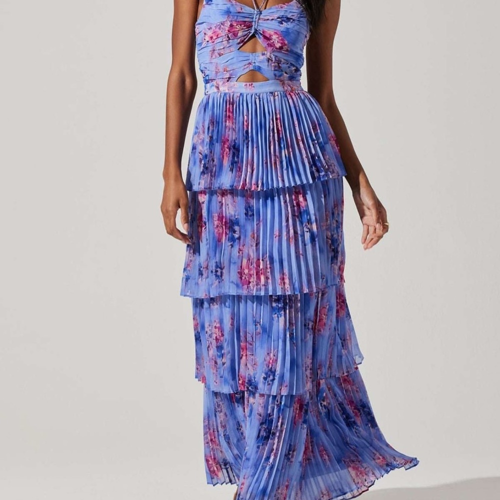 ASTR The Label Floral Tiered Blue Maxi Dress